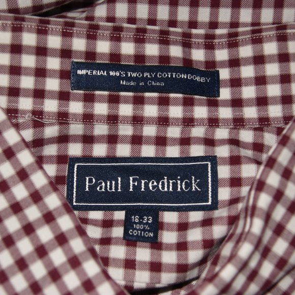 002 PAUL FREDRICK Red Gingham Check Button Down Shirt - Picture 4 of 5
